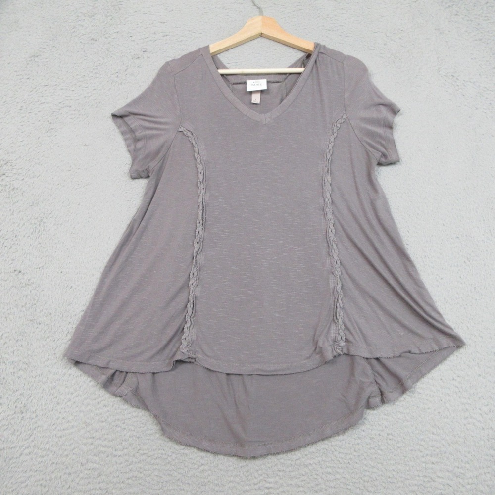 Knox Rose Shirt Womens Large Gray Lace‎ Back High Low V Neck Boho Tunic Top